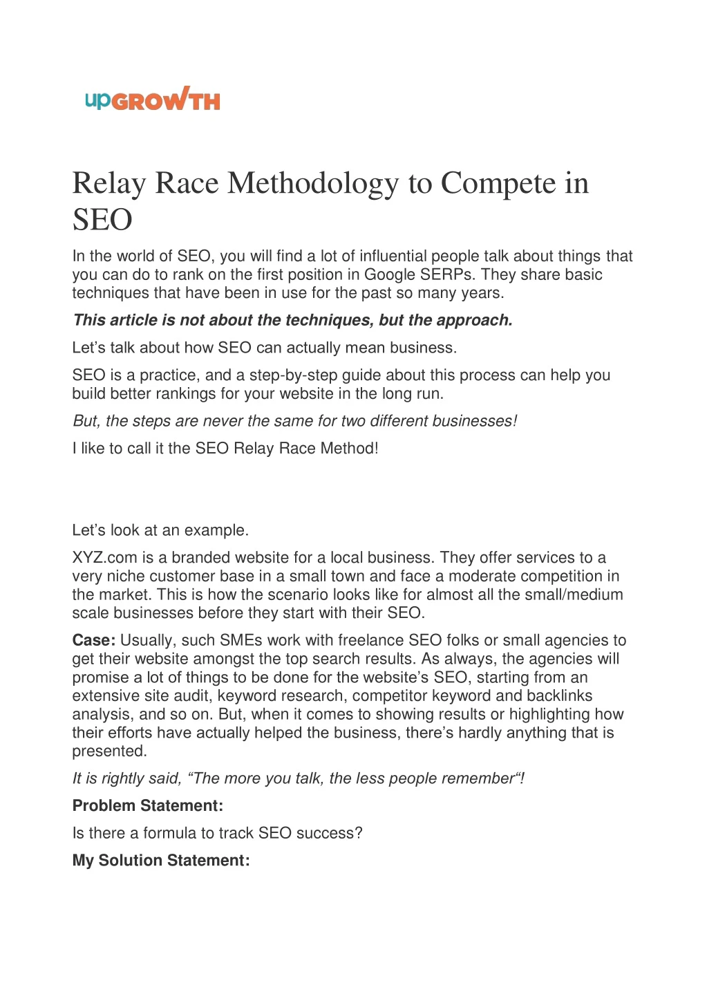 relay race methodology to compete in seo