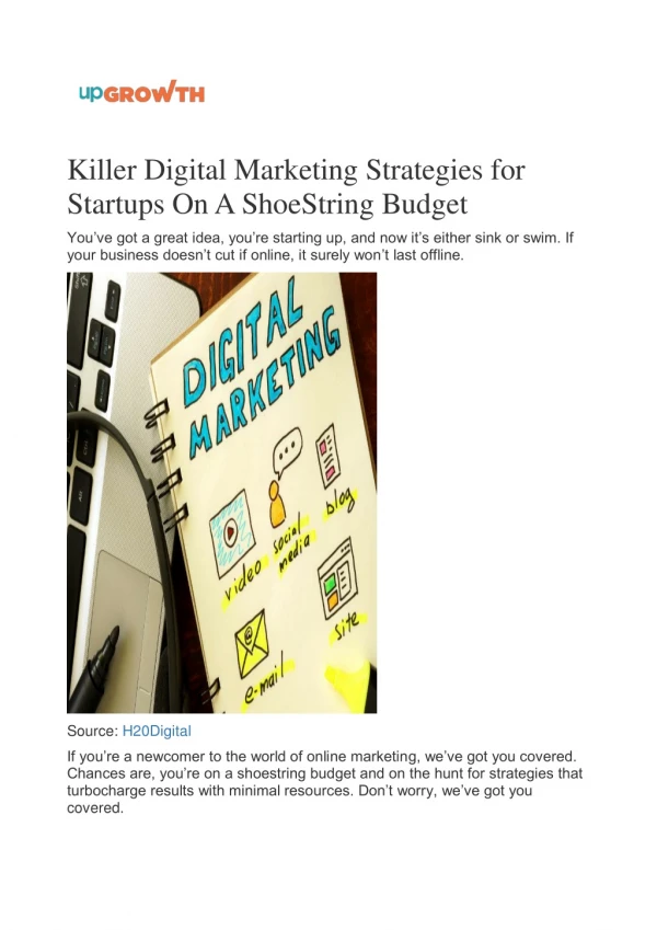 Killer Digital Marketing Strategies for Startups On A ShoeString Budget