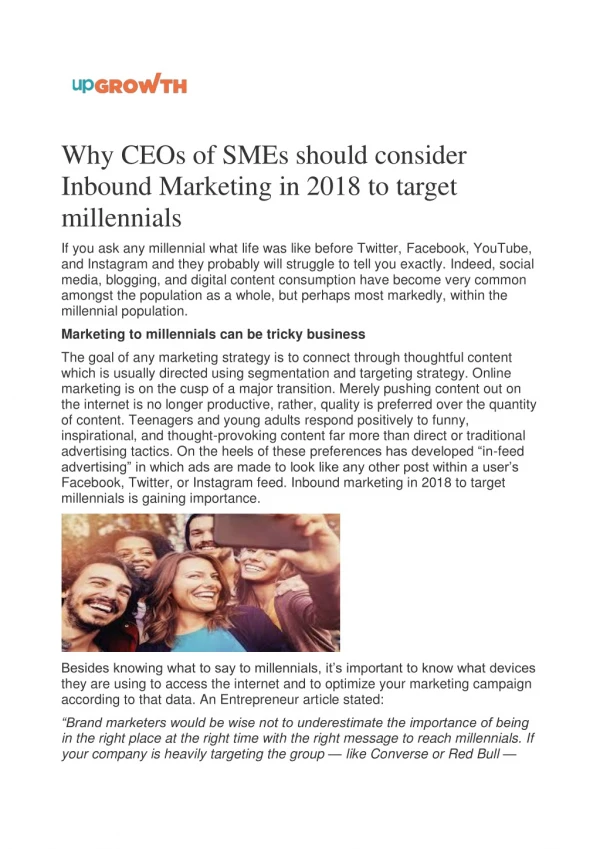 Why CEOs of SMEs should consider Inbound Marketing in 2018 to target millennials