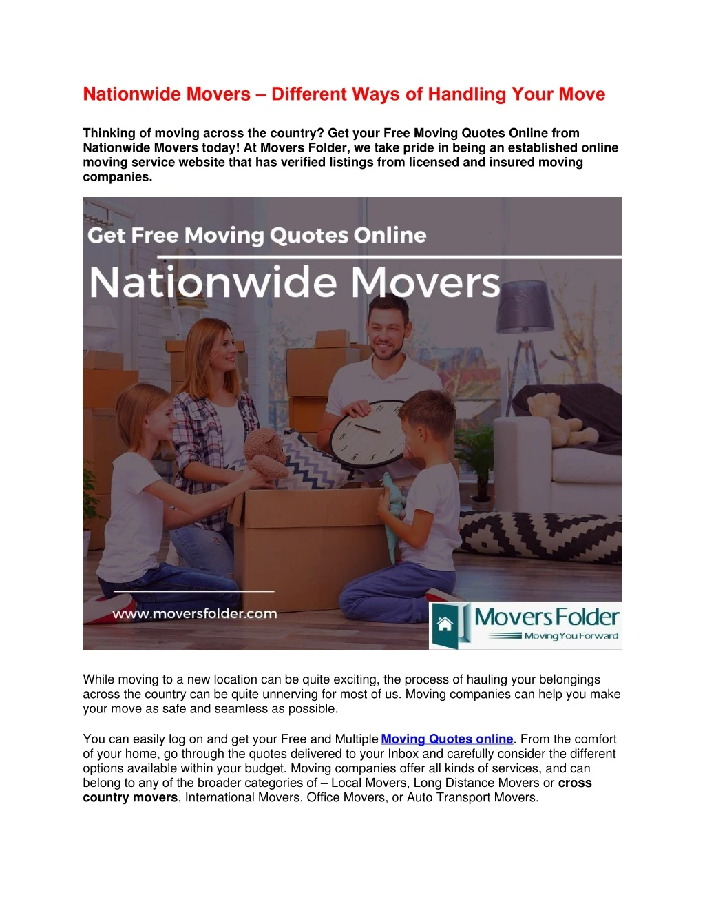 nationwide movers different ways of handling your