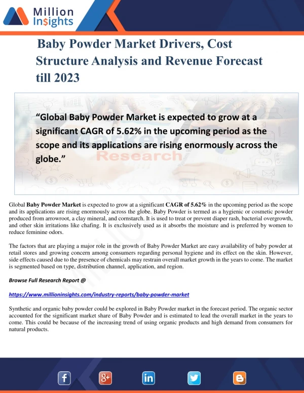 Baby Powder Market Drivers, Cost Structure Analysis and Revenue Forecast till 2023