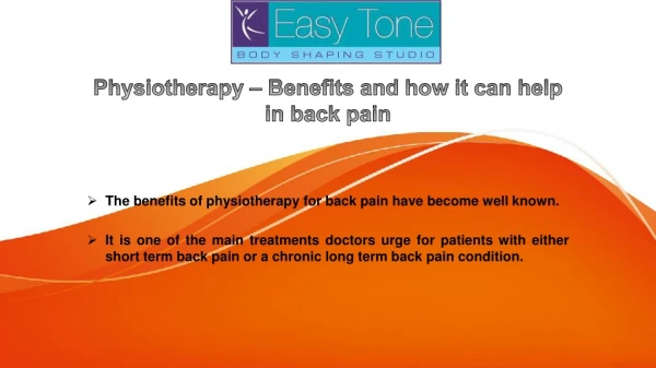 Physiotherapy – Benefits and how it can help in back pain