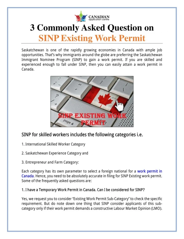 3 Commonly Asked Question on SINP Existing Work Permit