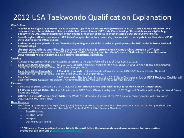 2012 USA Taekwondo Qualification Explanation