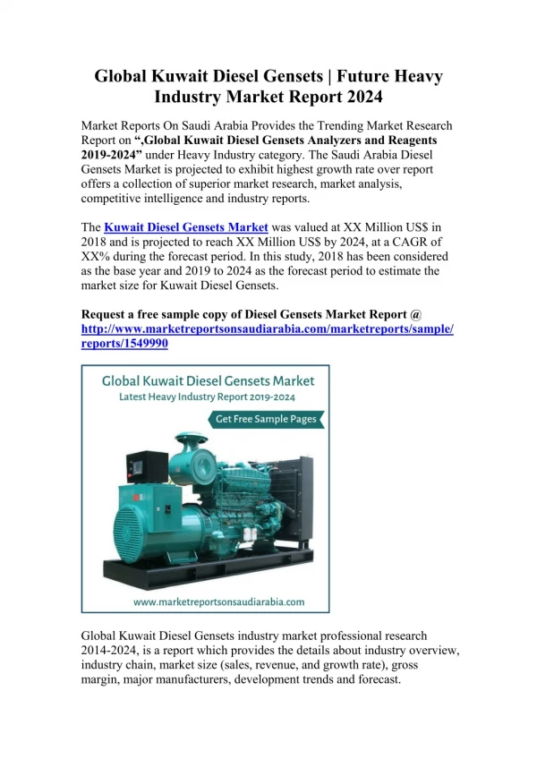 Global Kuwait Diesel Gensets | Future Heavy Industry Market Report 2024