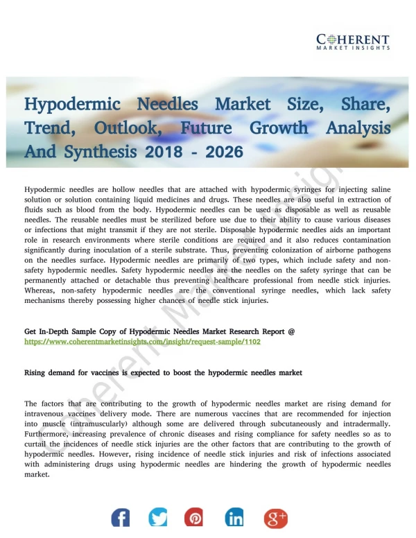 Hypodermic Needles Market - Application Recommendations By Global Experts 2026