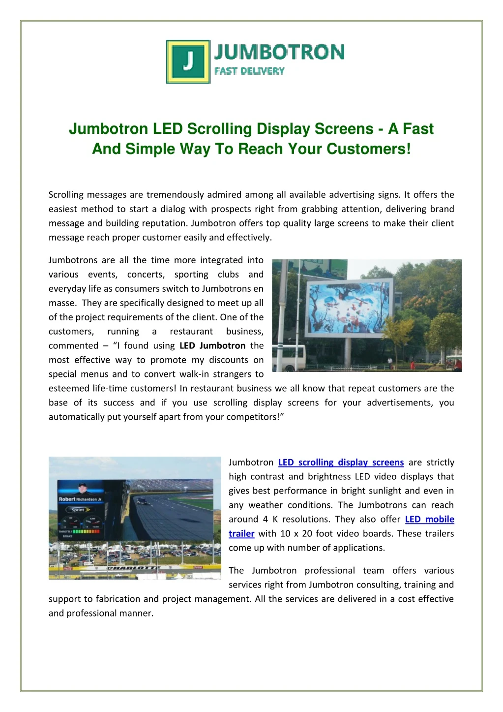 jumbotron led scrolling display screens a fast