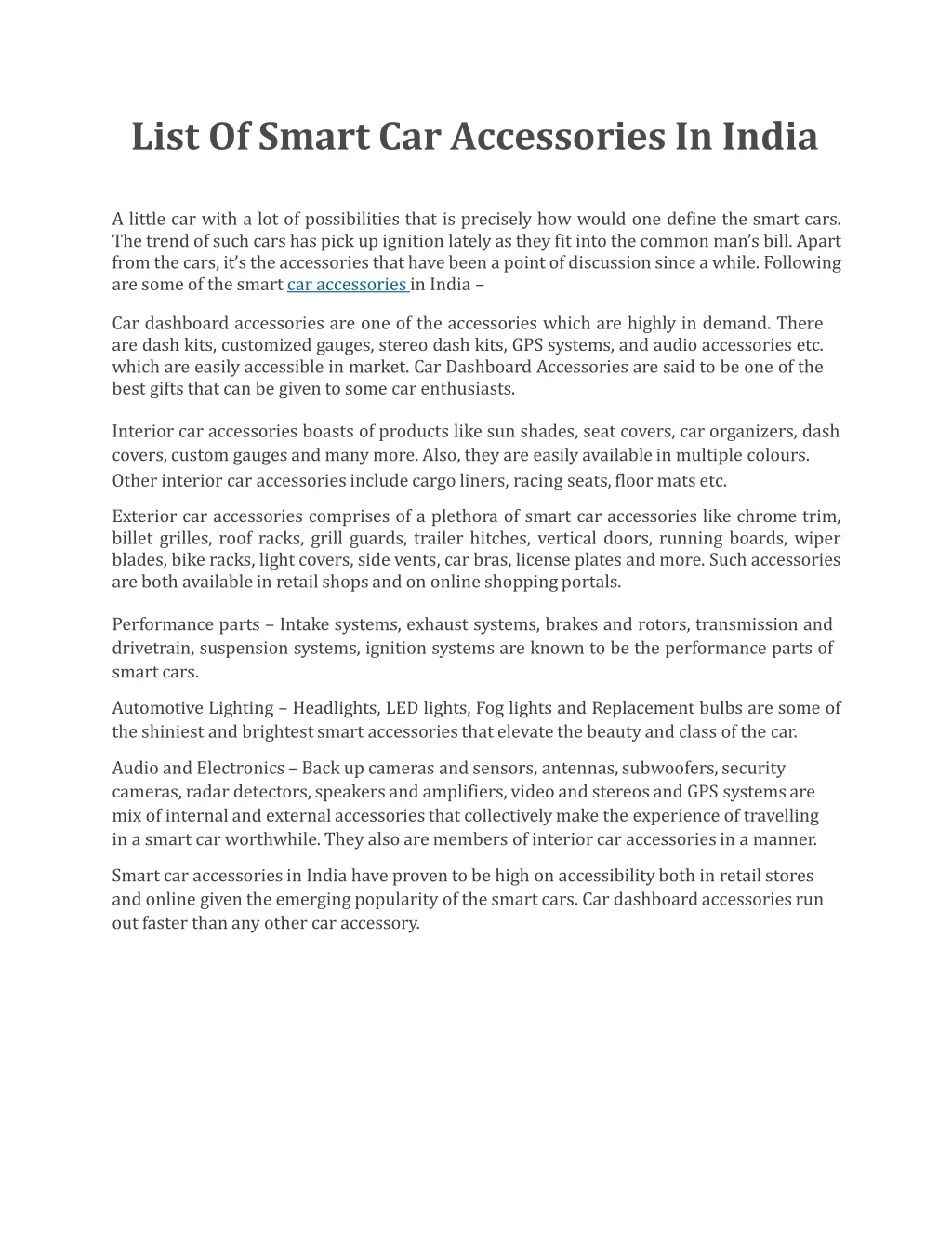 list of smart car accessories in india