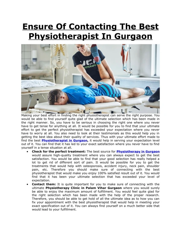Ensure Of Contacting The Best Physiotherapist In Gurgaon