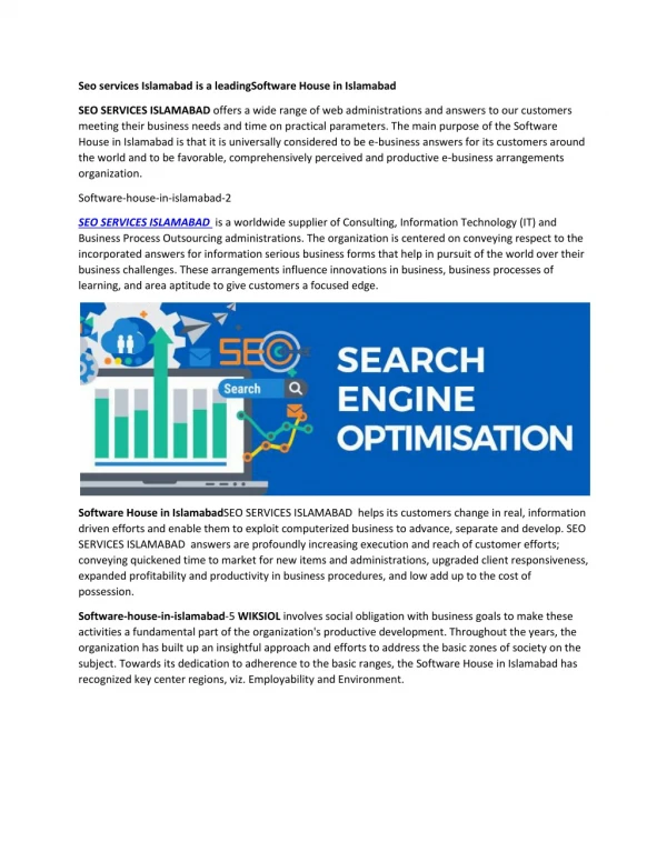 Seo services Islamabad is a leadingSoftware House in Islamabad