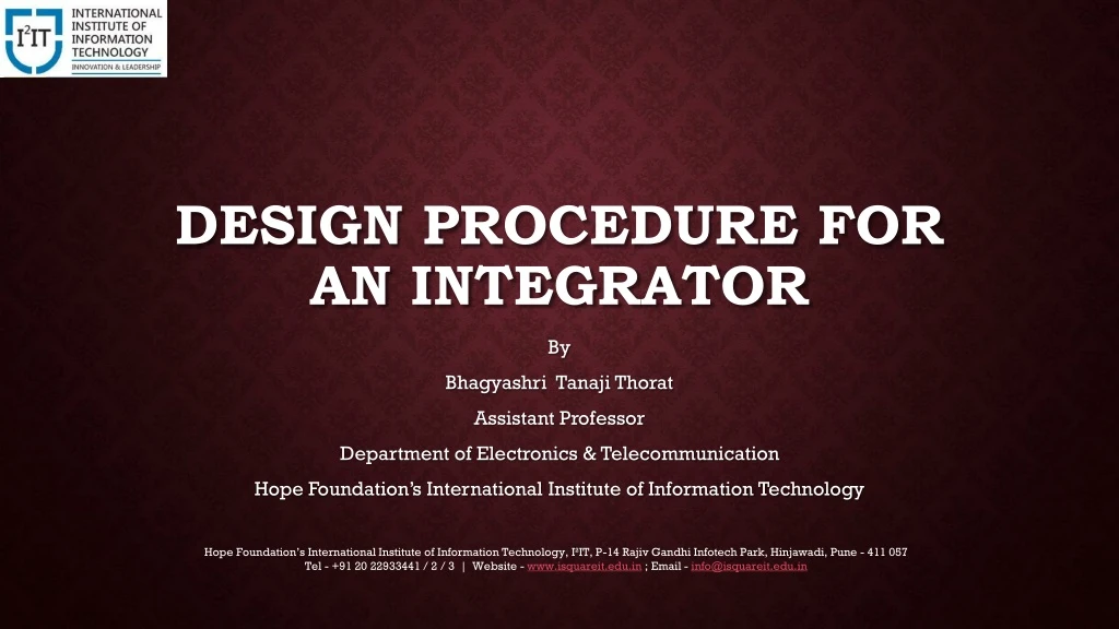 design procedure for an integrator