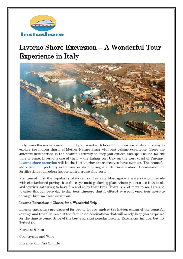 Livorno Shore Excursion – A Wonderful Tour Experience in Italy