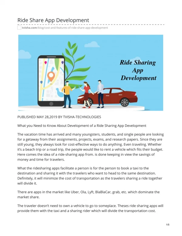 Cost & Features of Ride Share App Development - Taxi App Development