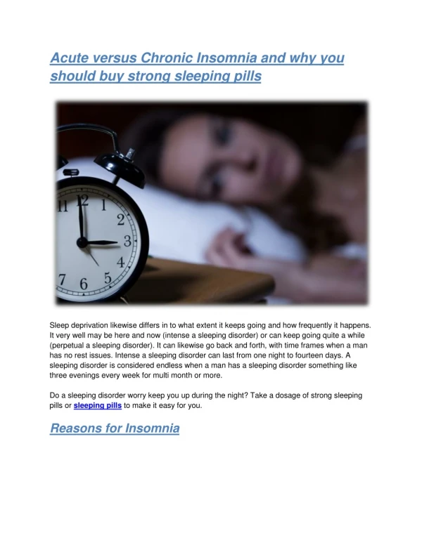 Acute versus Chronic Insomnia and why you should buy strong sleeping pills