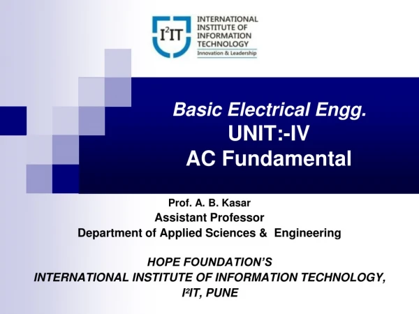 Basic Electrical Engineering - Department of Applied Sciences and Engineering