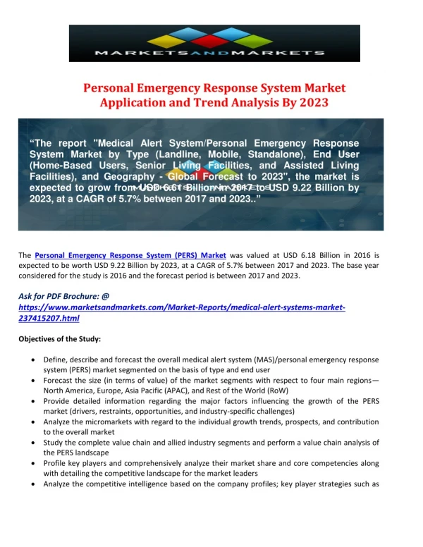 Personal Emergency Response System Market Analysis To Reach $6.18 Billion By 2023