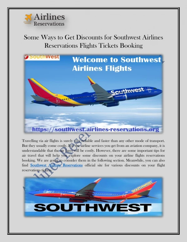 Get Discounts for Southwest Airlines Reservations Flights Tickets Booking
