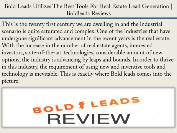 Bold Leads Utilizes The Best Tools For Real Estate Lead Generation | Boldleads Reviews
