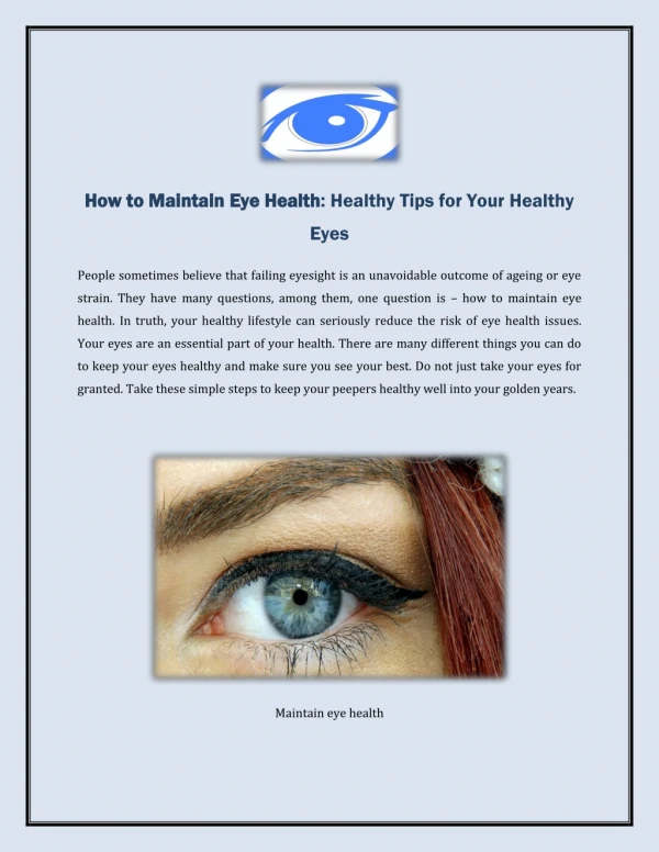 How to Maintain Eye Health: Healthy Tips for Your Healthy Eyes