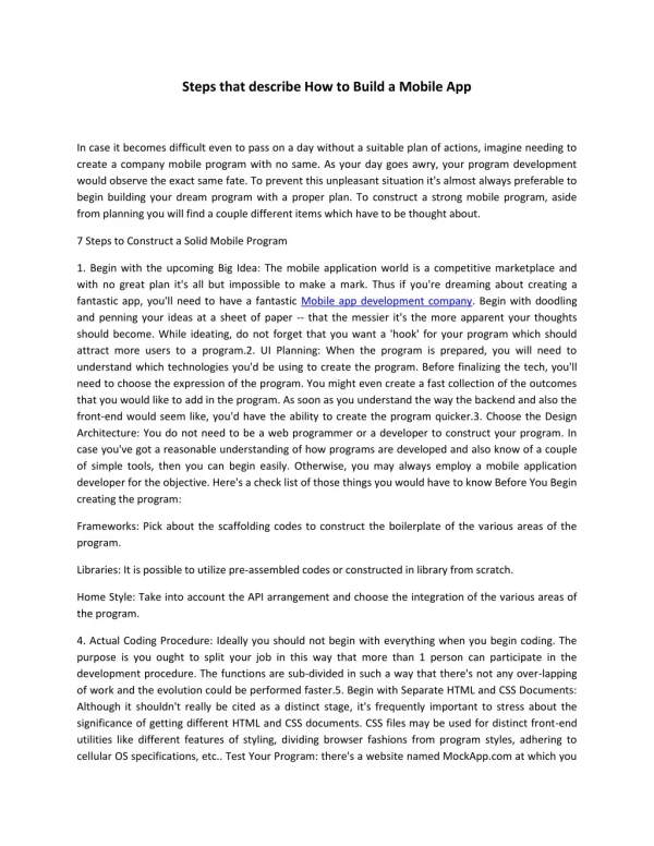 Steps that describe How to Build a Mobile App