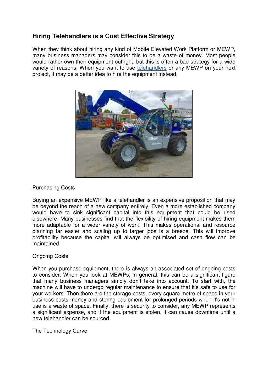 hiring telehandlers is a cost effective strategy
