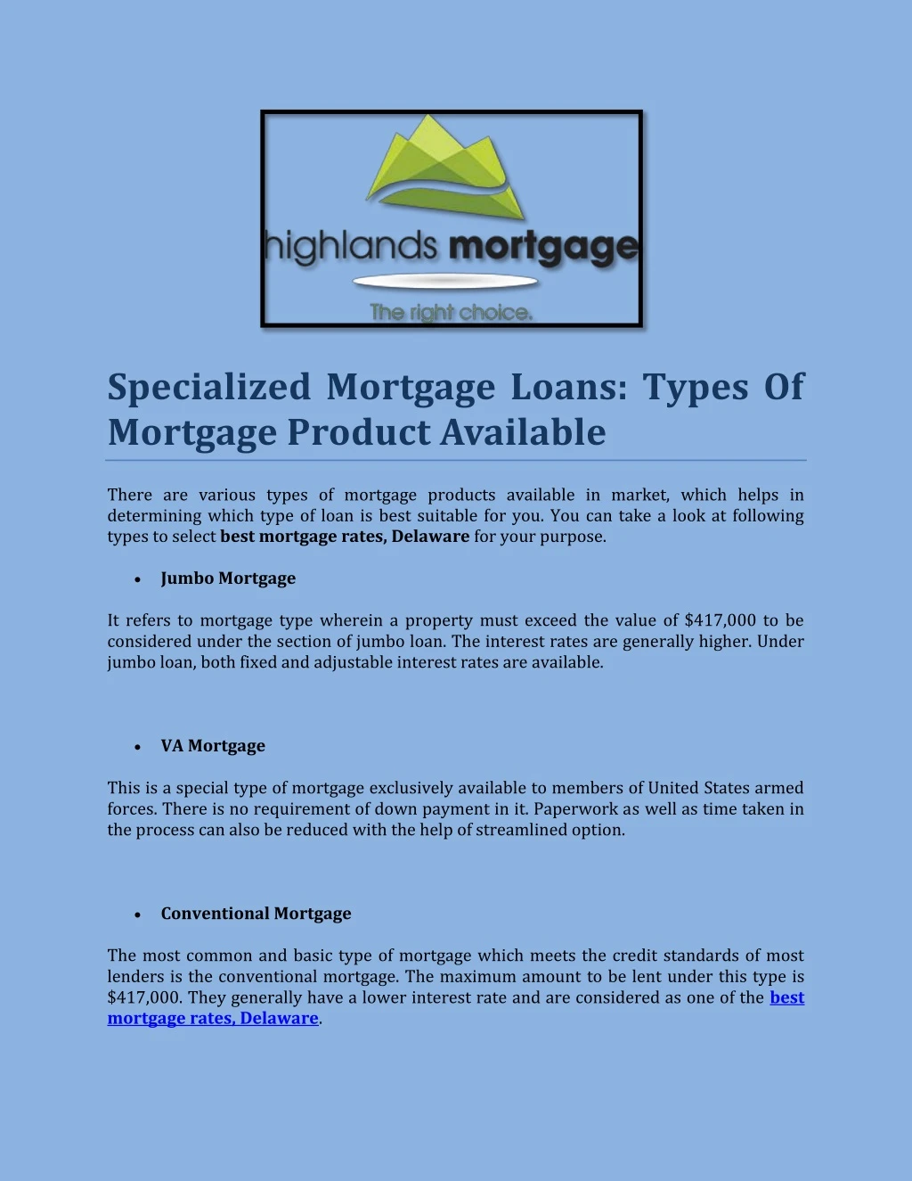 specialized mortgage loans types of mortgage