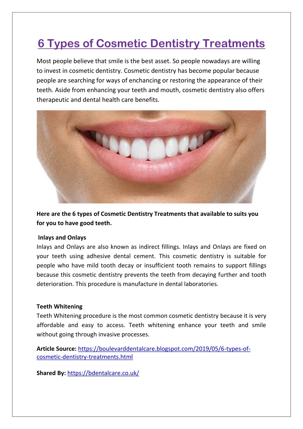 6 types of cosmetic dentistry treatments