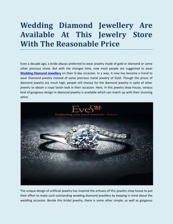 Wedding Diamond Jewellery Are Available At This Jewelry Store With The Reasonable Price