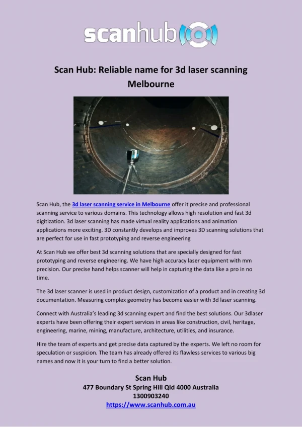 Scan Hub: Reliable name for 3d laser scanning Melbourne