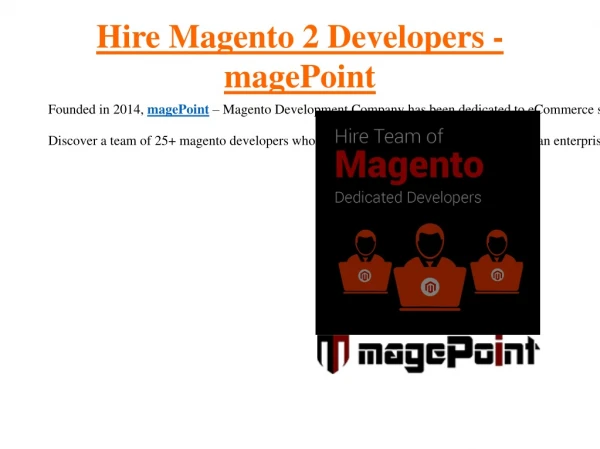 Hire Dedicated Magento 2 Developers - magePoint
