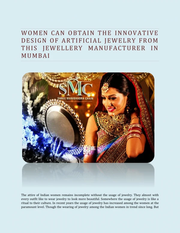 Women Can Obtain The Innovative Design Of Artificial Jewelry From This Jewellery Manufacturer In Mumbai