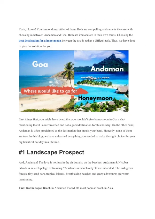 Andaman or Goa: Which is better for a honeymoon?
