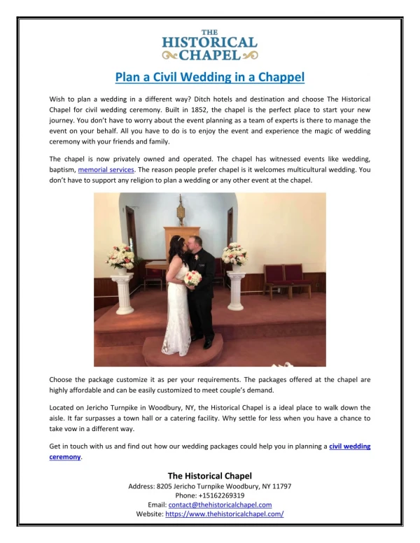 Plan a Civil Wedding in a Chappel