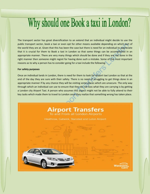 Why should one Book a taxi in London?