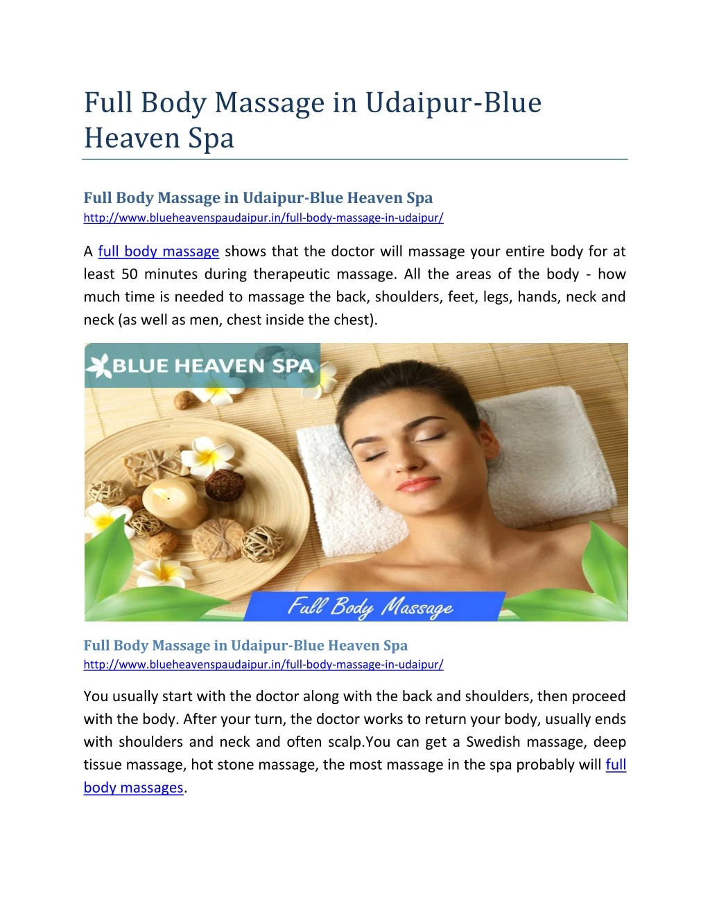 full body massage in udaipur blue heaven spa