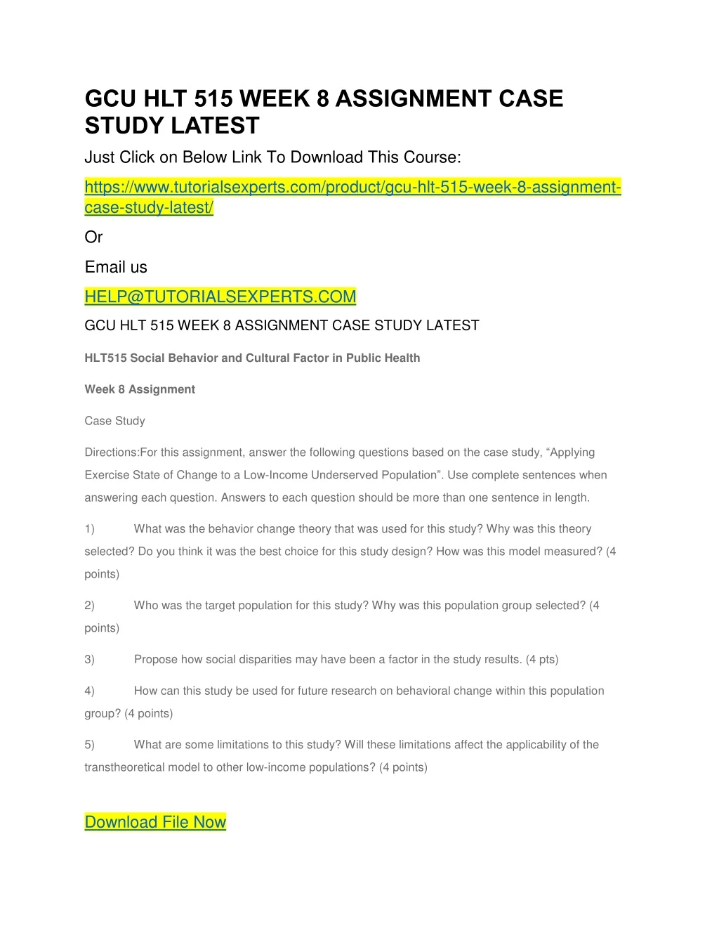 gcu hlt 515 week 8 assignment case study latest