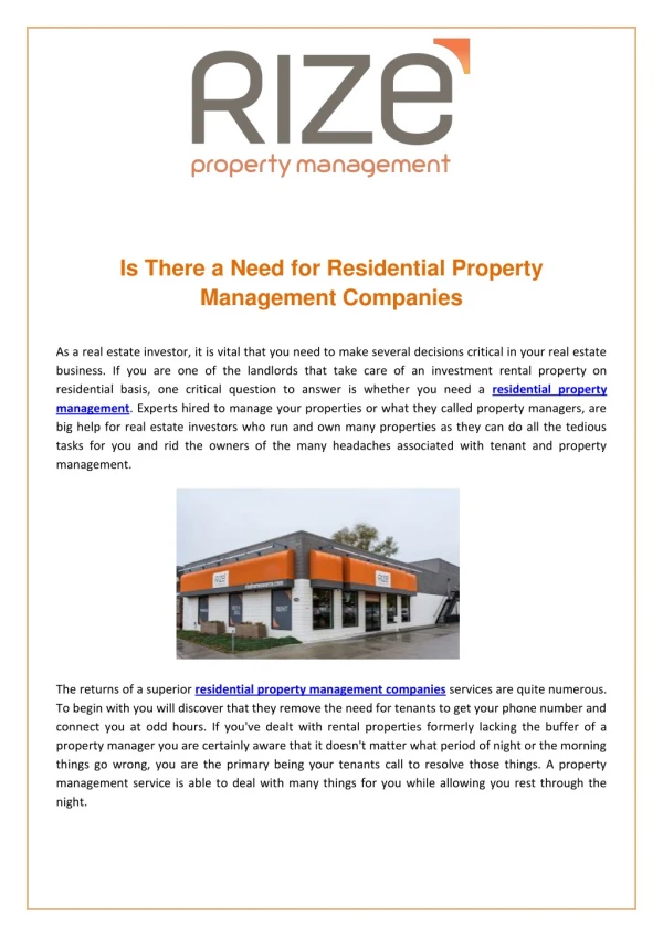 Is There a Need for Residential Property Management Companies