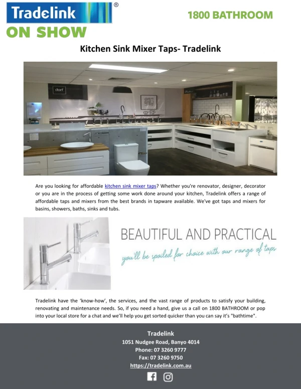 Kitchen Sink Mixer Taps- Tradelink
