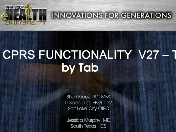 CPRS FUNCTIONALITY V27 Tab by Tab