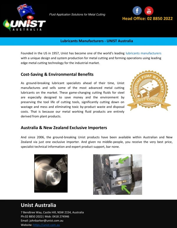 Lubricants Manufacturers - UNIST Australia