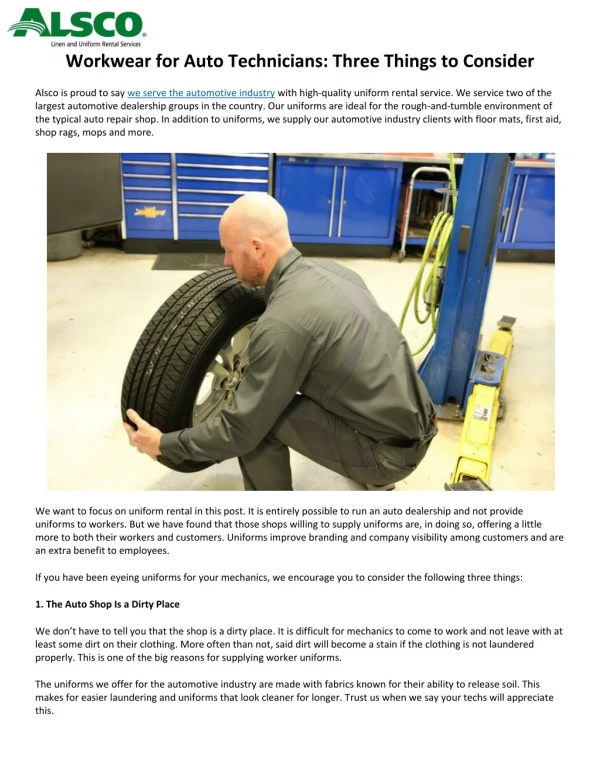 Workwear for Auto Technicians: Three Things to Consider