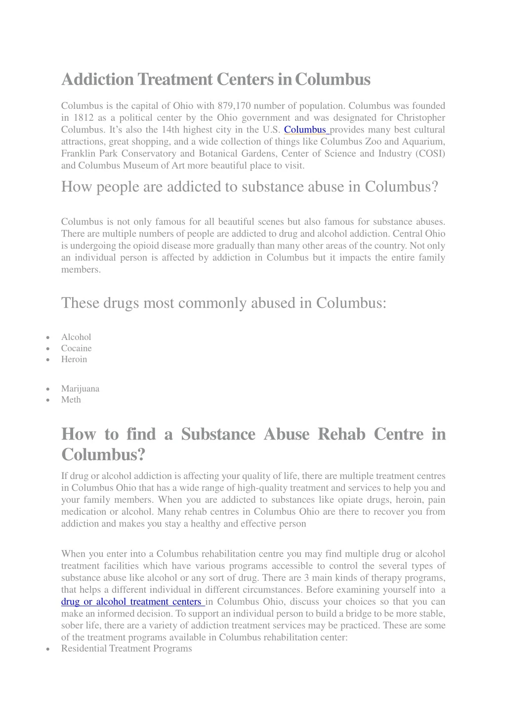 addiction treatment centers in columbus columbus