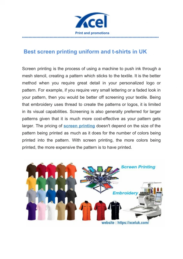 Best screen printing uniform and t-shirts in UK
