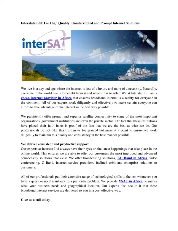 Interstate Ltd: For High Quality, Uninterrupted and Prompt Internet Solutions