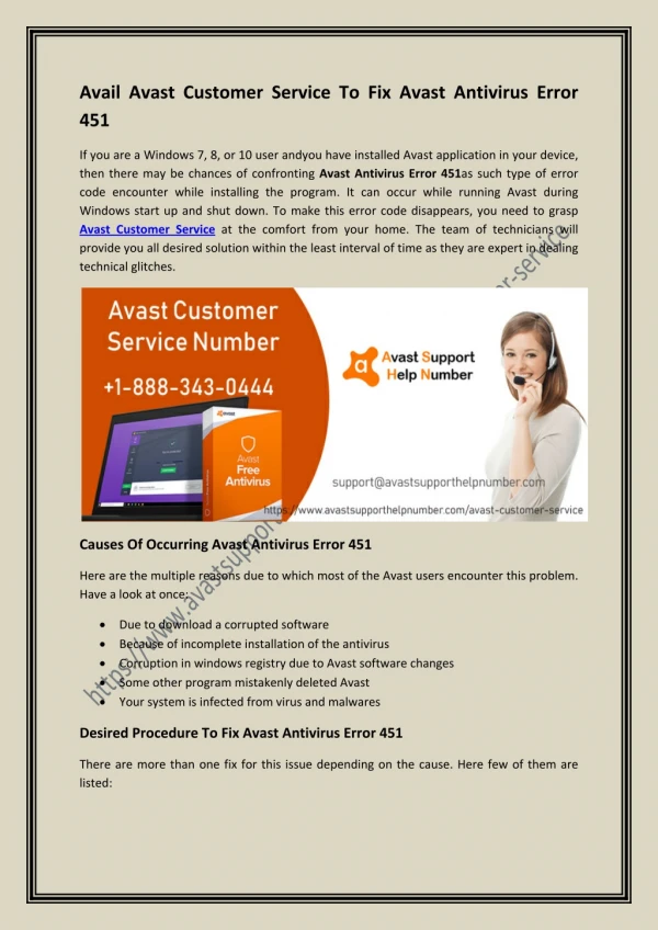 Avail Avast Customer Service To Fix Avast Antivirus Error 451