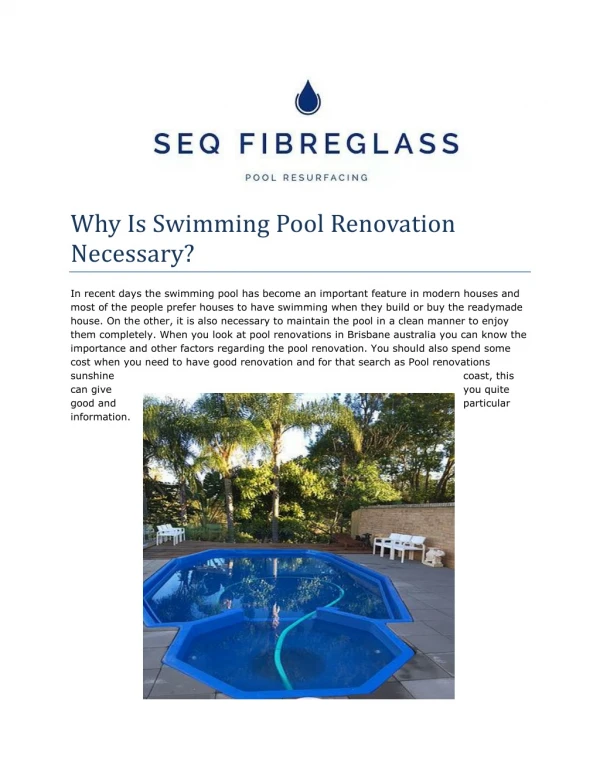 Why Is Swimming Pool Renovation Necessary?