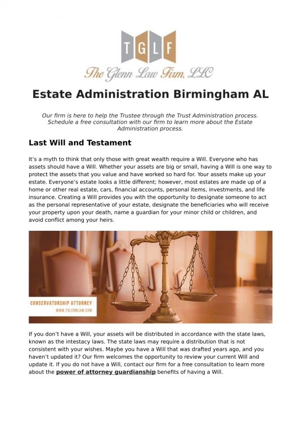Estate Administration Birmingham AL - www.tglennlaw.com