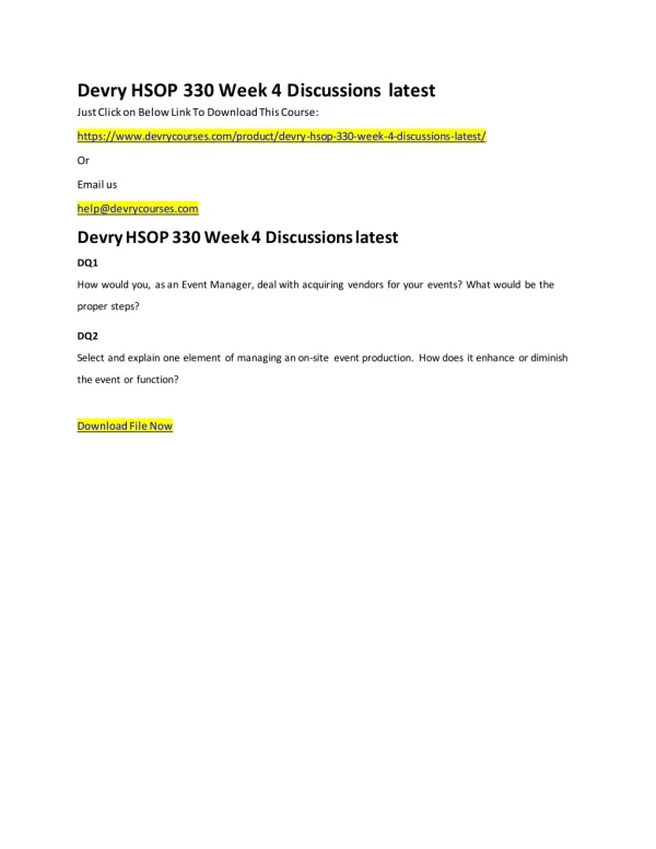 Devry HSOP 330 Week 4 Discussions latest