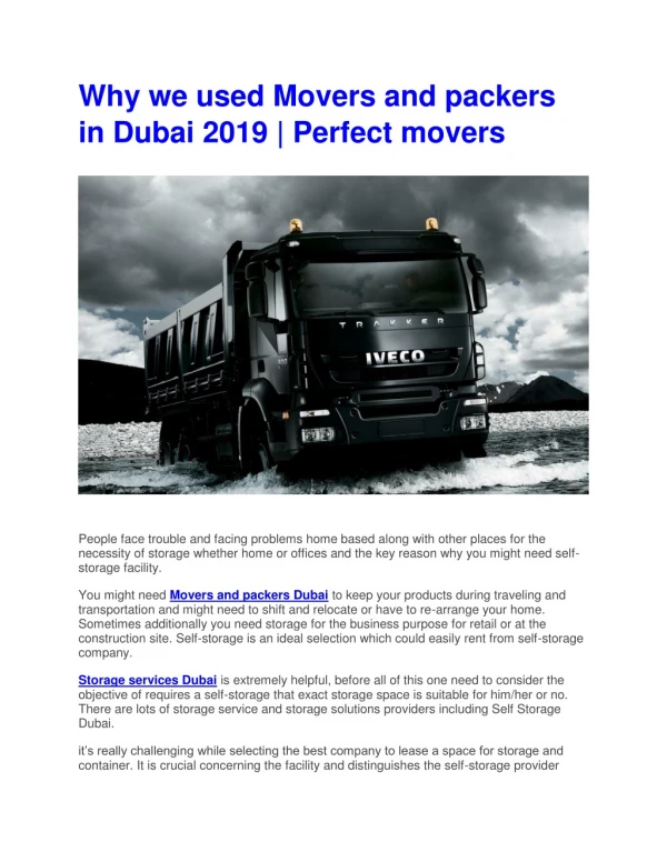 Why we used Movers and packers in Dubai 2019
