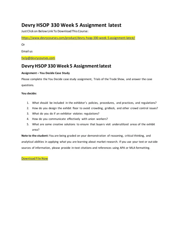 Devry HSOP 330 Week 5 Assignment latest